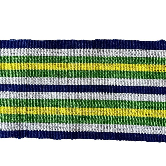 Vintage Guatemalan Handwoven Sash Belt 72" x 3" Green Yellow White Blue  Cotton - Picture 2 of 8